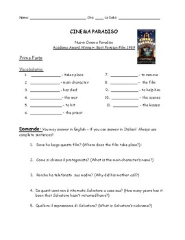 Preview of Cinema Paradiso - Worksheets/Lessons for MS and HS students