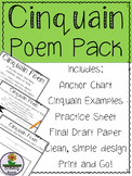 Cinquain Poem Pack - Anchor chart, examples, practice page