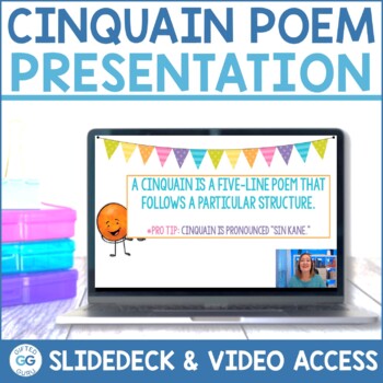 Preview of National Poetry Month - Cinquain Poem Instructional Video & Slides