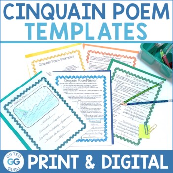 Preview of Cinquain Poetry Template Pack | Cinquain Poem Activities | Print & Digital