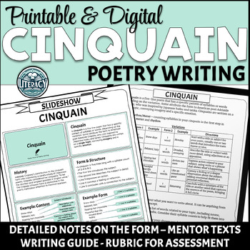 Preview of Cinquain Poetry Writing - Lesson with Notes on Poem - for Any Poetry Unit