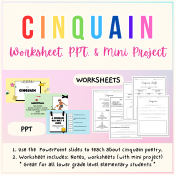 Preview of Cinquain Poetry Worksheets, PPT Lesson | PowerPoint & Mini Projects | Notes