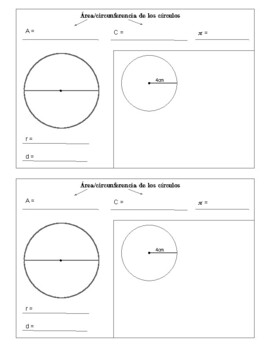 Circle Area/Circumference Notes (English and Spanish) Print Out | TPT