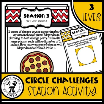Preview of Circle Challenges: Differentiated Stations Activity - Area, Circumference, Word