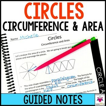 Preview of Area and Circumference of a Circle Guided Notes