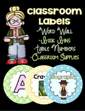 Circle Classroom Labels: Word Wall, Book Bins, Supplies