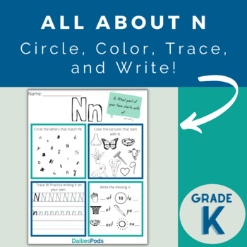 Preview of Circle, Color, Trace, and Write Nn | All About the Letter Nn Printable Activity