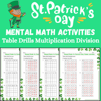 Preview of Circle Drills Mult, Div Mental Math Funny St. Patrick's Day - Spring Worksheets