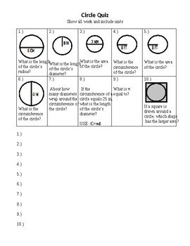 Circle Formula Quiz by MathMap | Teachers Pay Teachers