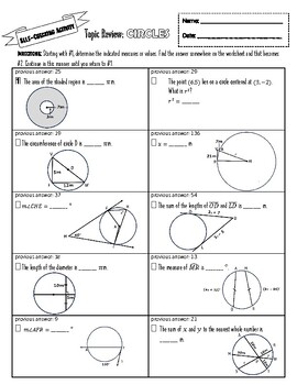 Circle Formulas and Theorems Self-Checking Activity by CaribTeach340