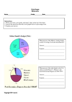 Circle Graph Practice Worksheet by Teaching Plus by AzizaE | TpT