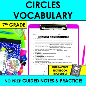 Preview of Circle Vocabulary Notes & Practice |+ Interactive Notebook Pages