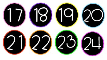 circle number labels 1 30 blackwhite with neon by