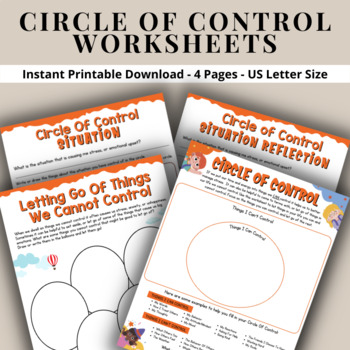 Preview of Circle Of Control Worksheets 4pg Mental Health Trauma Anger Anxiety Stress SEL