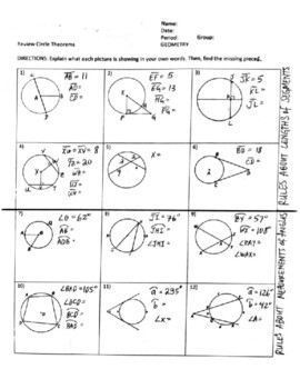 Preview of Circle Properties Review Worksheet