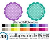 Circle Scalloped polka dots and stitched border - Clipart 