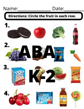 Preview of Circle The Fruit Nutrition Worksheet for Elementary Health