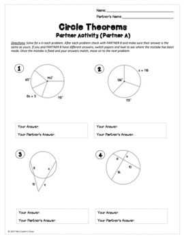 Geometry Circle Theorems Activity: Partner Worksheet by Math Teachers