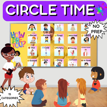 Preview of Circle Time Questions- Interactive PowerPoint, Alphabet, Date, numbers, & more
