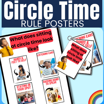Preview of Circle Time Rules Preschool Autism Visual Support Posters with Photos