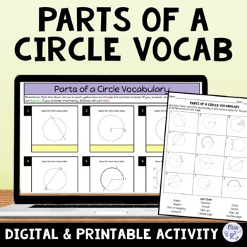 Preview of Circle Vocabulary (Parts of a Circle) Digital and Print Activity