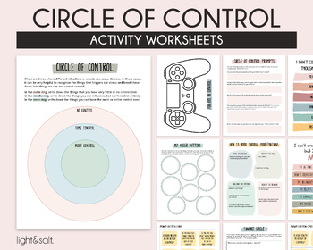 Preview of Circle of control therapy worksheets, worry book, anxiety worksheets, CBT, DBT