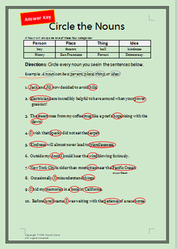 circle the nouns easy grade worksheet with answer key