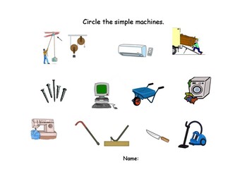Preview of Circle, coloring, cut-and-paste Simple Machines, PYP Distance Learning