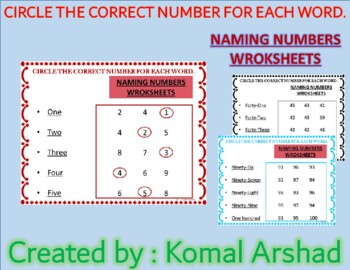 Preview of Circle the correct number for each word.(Naming numbers worksheets)