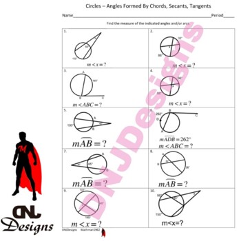 Preview of Circles - Angles Formed By Chords, Secants, and Tangents Printable/Worksheet