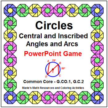 Preview of CIRCLES: CENTRAL AND INSCRIBED ANGLES AND ARCS - POWERPOINT GAME - WIPE OUT!