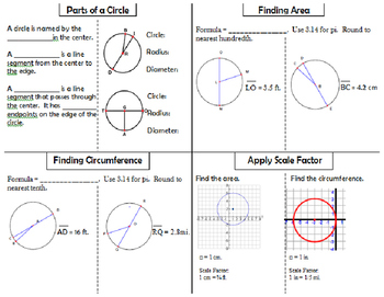 Preview of Circles Area Circumference Foldable