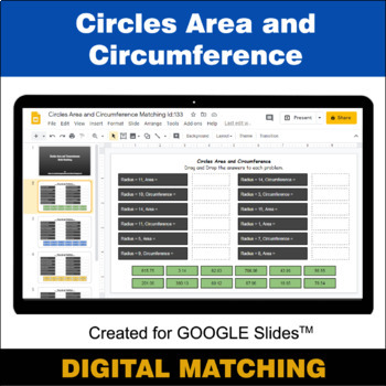 Preview of Circles Area & Circumference - Google Slides - Distance Learning - Matching
