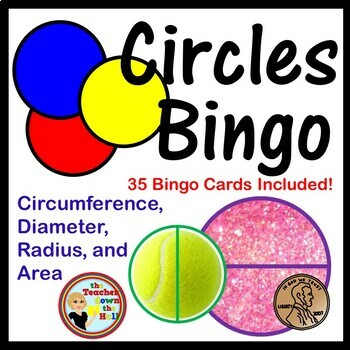 Preview of Circles Bingo Math Game I Area, Circumference, Diameter, Radius