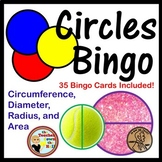 Circles Bingo Math Game I Area, Circumference, Diameter, Radius