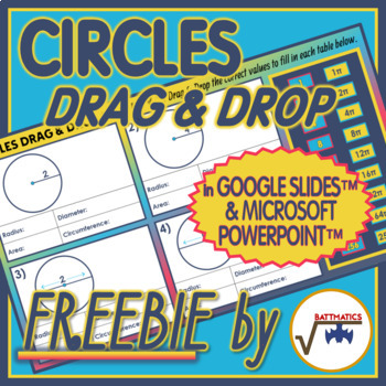 Preview of Circles Digital Drag & Drop Matching AREA, CIRCUMFERENCE, RADIUS, DIAMETER FREE