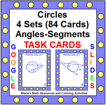 Preview of CIRCLES 4 SETS TASK CARDS: (84 CARDS) "GOOGLE SLIDES", POWERPOINT, SMART BOARD