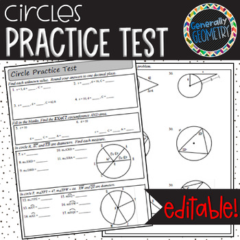 Preview of Circles Practice Test | EDITABLE | Geometry | Secants | Tangents | Chords