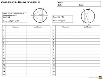 Circles Proofs - Two Column Proof Practice and Quiz by Math Giraffe