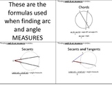 Circles: Segment Length and Angle Measure Graphic Organizer.