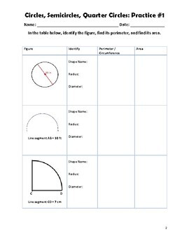 Circles, Semicircle, Quarter Circle - Circumference & Area - Practices