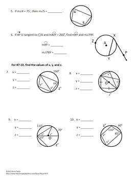 inscribed angles common core geometry homework answer key