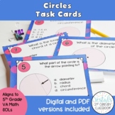 Circles Task Cards (Math SOL 5.10) {Digital & PDF Included}