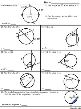 Circles Test by Poe Pro Math Resources | TPT