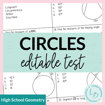 Preview of Circles Test with Study Guide