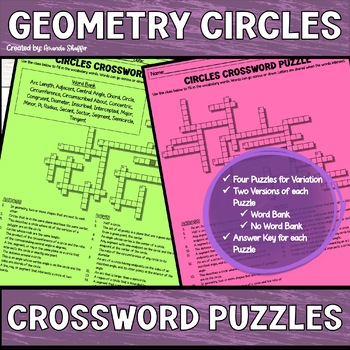 Preview of Circles Vocabulary | Geometry | Crossword Puzzle | Math | Review | Activity