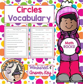 Preview of Circles Vocabulary Worksheet with Answer KEY Pi Radius Diameter Circumference