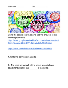 Preview of Circles Webquest