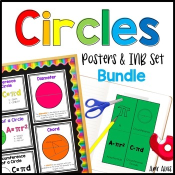 Preview of Circles Posters and Interactive Notebook INB Set Anchor Chart Bundle