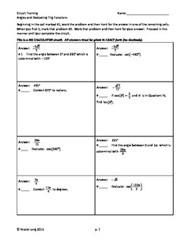 Preview of Circuit Training - Angles and Trig Functions